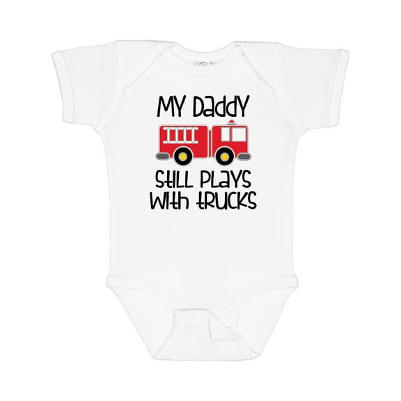 Inktastic Firefighter Daddy Plays with Trucks Boys or Girls Baby Bodysuit