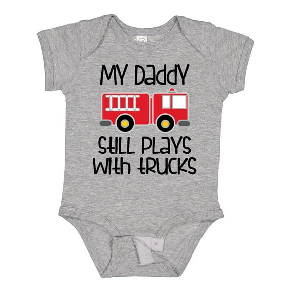Inktastic Firefighter Daddy Plays with Trucks Boys or Girls Baby Bodysuit
