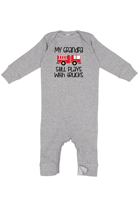 Firefighter Grandpa Plays with Trucks Baby Romper Coveralls