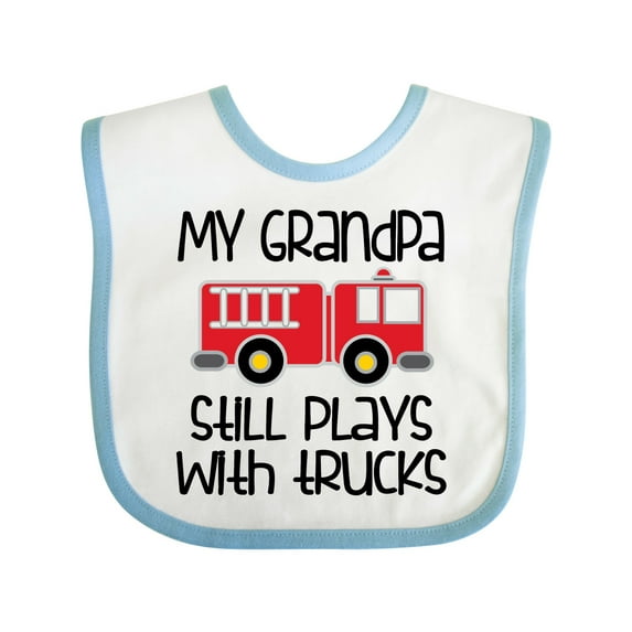 Inktastic Firefighter Grandpa Plays with Trucks Boys or Girls Baby Bib