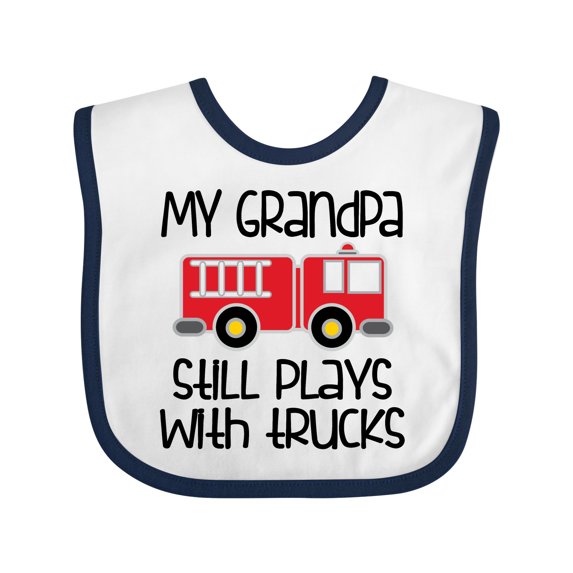 Inktastic Firefighter Grandpa Plays with Trucks Boys or Girls Baby Bib