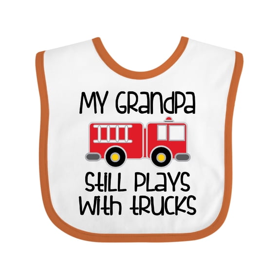 Inktastic Firefighter Grandpa Plays with Trucks Boys or Girls Baby Bib