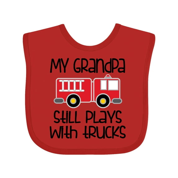 Inktastic Firefighter Grandpa Plays with Trucks Boys or Girls Baby Bib