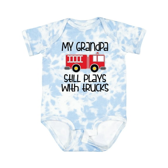Inktastic Firefighter Grandpa Plays with Trucks Boys or Girls Baby Bodysuit