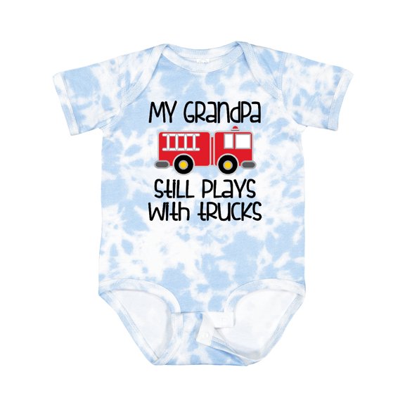 Inktastic Firefighter Grandpa Plays with Trucks Boys or Girls Baby Bodysuit