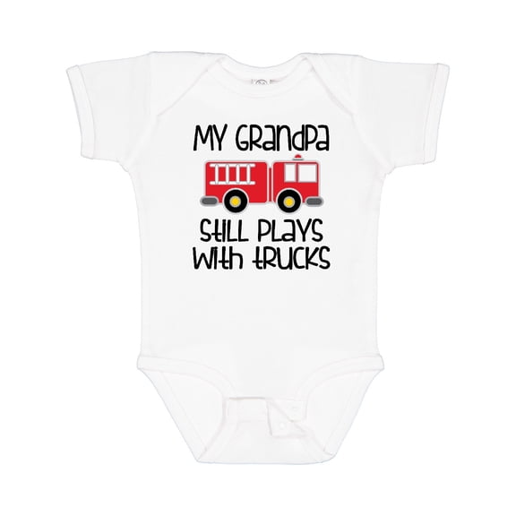 Inktastic Firefighter Grandpa Plays with Trucks Boys or Girls Baby Bodysuit