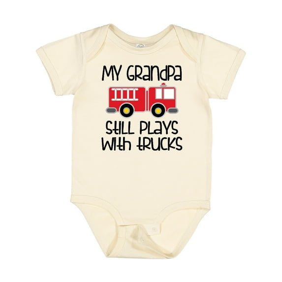 Inktastic Firefighter Grandpa Plays with Trucks Boys or Girls Baby Bodysuit