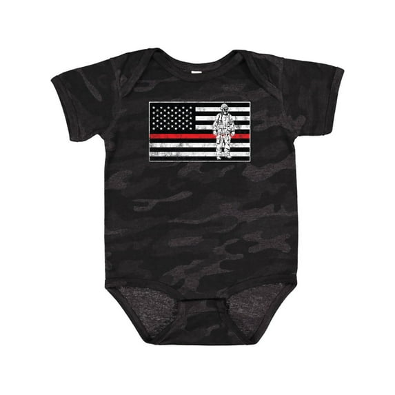 Inktastic Firefighter Red Line Flag Fireman Boys or Girls Baby Bodysuit