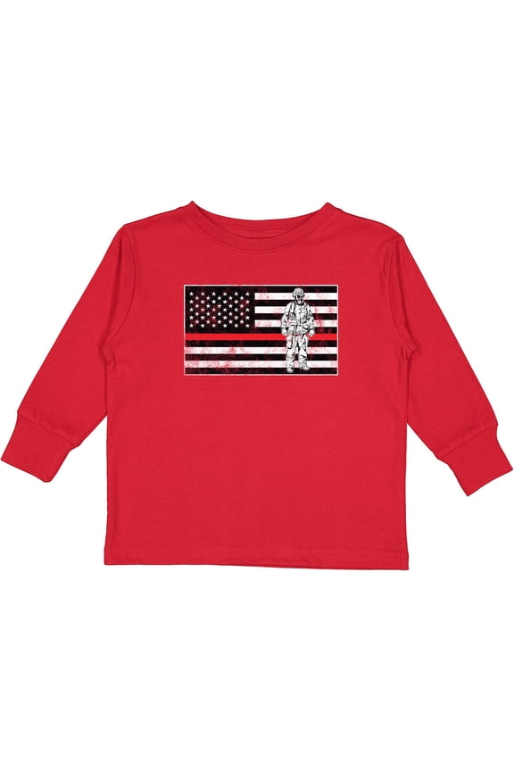 Firefighter Red Line Flag Fireman Boys or Girls Long Sleeve Toddler T-Shirt