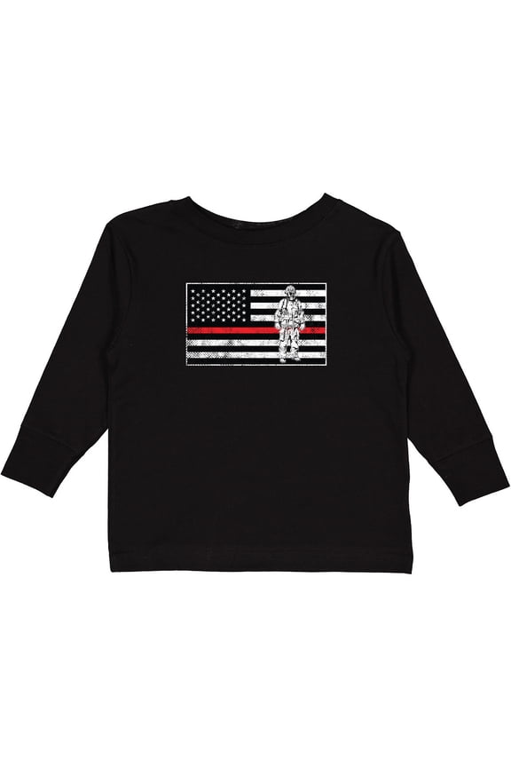 Firefighter Red Line Flag Fireman Boys or Girls Long Sleeve Toddler T-Shirt