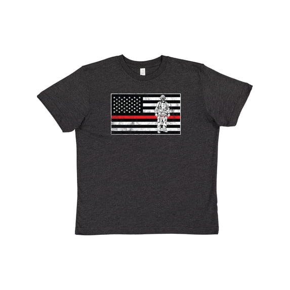 Inktastic Firefighter Red Line Flag Fireman Youth T-Shirt