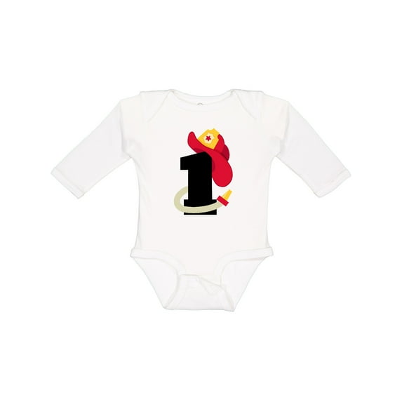 Inktastic Fireman 1st Birthday Boys or Girls Long Sleeve Baby Bodysuit