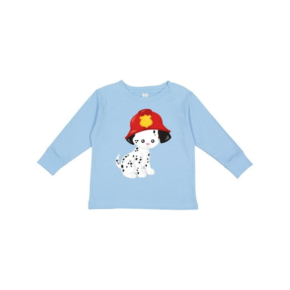 Inktastic Fireman Dog, Dalmatian, Dog With Fireman Helmet Boys or Girls Long Sleeve Toddler T-Shirt