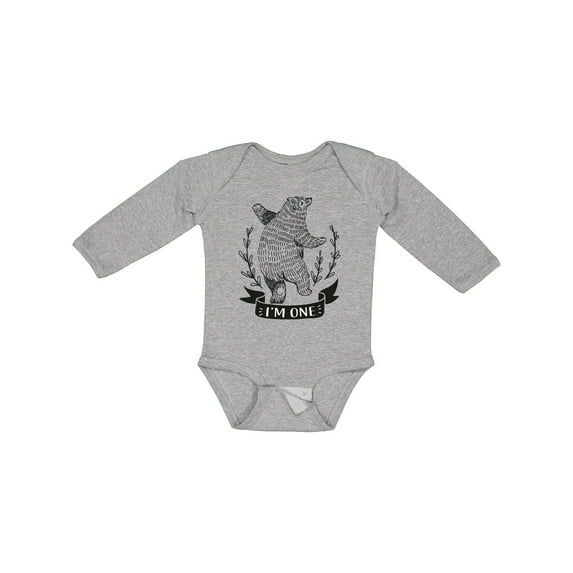 Inktastic First Birthday 1 Year Old Boys Bear Boys or Girls Long Sleeve Baby Bodysuit