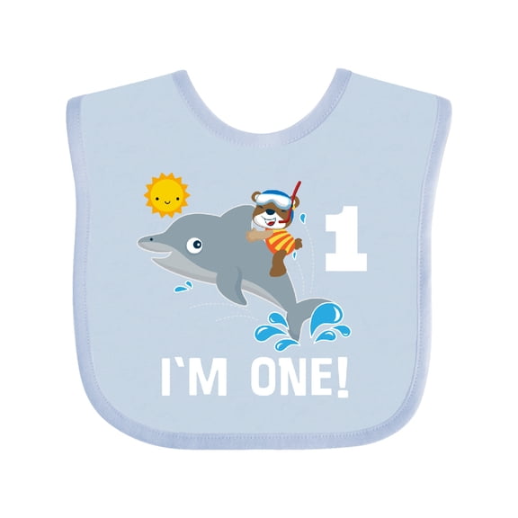 Inktastic First Birthday 1 Year Old Dolphin Boys or Girls Baby Bib