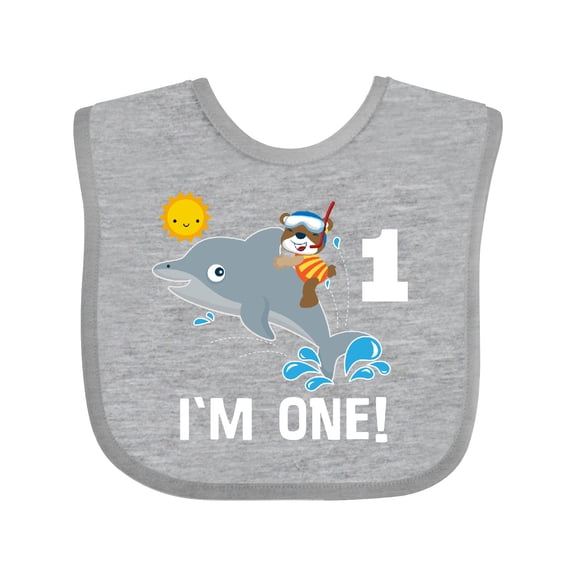 Inktastic First Birthday 1 Year Old Dolphin Boys or Girls Baby Bib