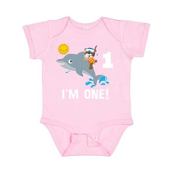 Inktastic First Birthday 1 Year Old Dolphin Boys or Girls Baby Bodysuit