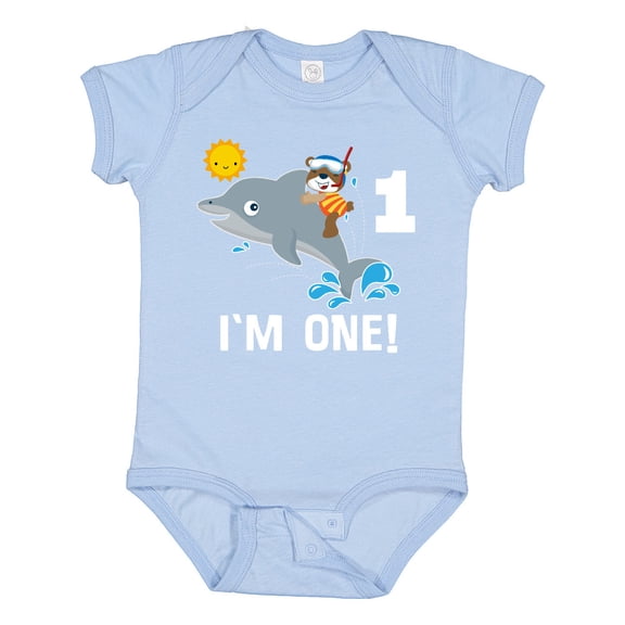 Inktastic First Birthday 1 Year Old Dolphin Boys or Girls Baby Bodysuit