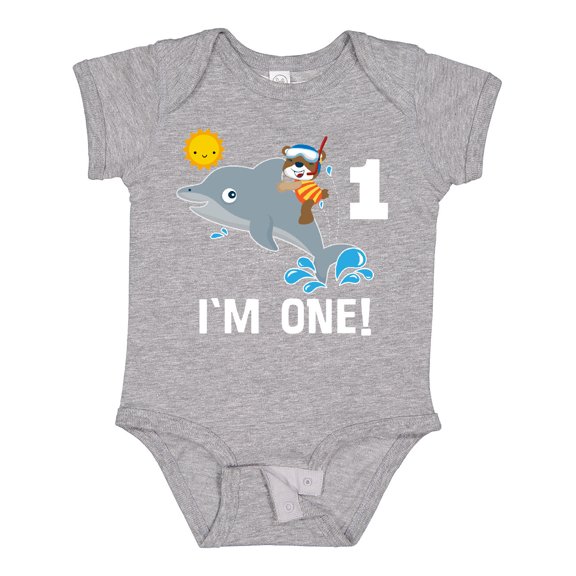 Inktastic First Birthday 1 Year Old Dolphin Boys or Girls Baby Bodysuit