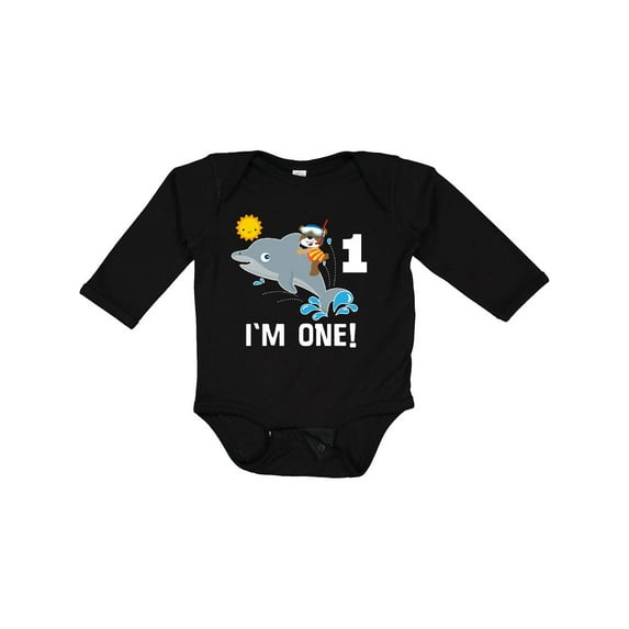 Inktastic First Birthday 1 Year Old Dolphin Boys or Girls Long Sleeve Baby Bodysuit