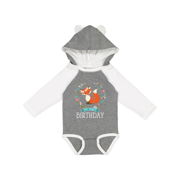Inktastic First Birthday 1 Year Old Girl Fox Girls Long Sleeve Baby Bodysuit