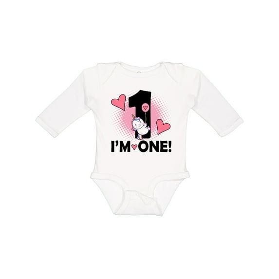 Inktastic First Birthday 1 Year Old Girl Unicorn Girls Long Sleeve Baby Bodysuit