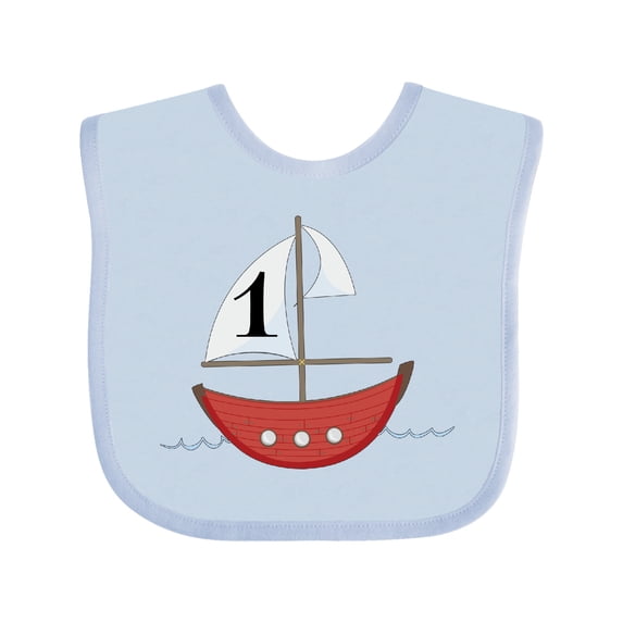 Inktastic First Birthday-1 Year Old Red Boat Boys or Girls Baby Bib