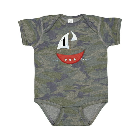 Inktastic First Birthday-1 Year Old Red Boat Boys or Girls Baby Bodysuit