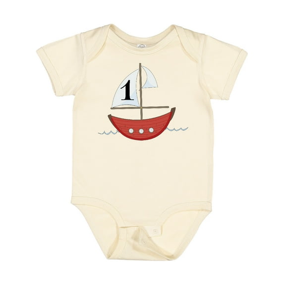 Inktastic First Birthday-1 Year Old Red Boat Boys or Girls Baby Bodysuit