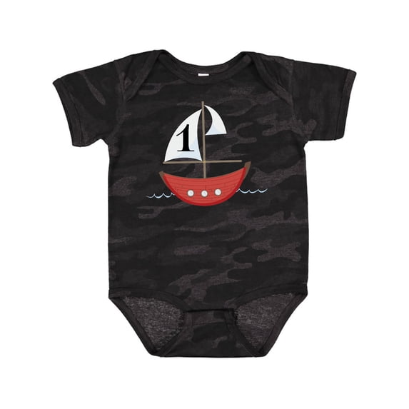 Inktastic First Birthday-1 Year Old Red Boat Boys or Girls Baby Bodysuit