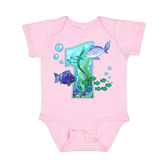 Inktastic First Birthday Aquarium with Fish Boys or Girls Baby Bodysuit