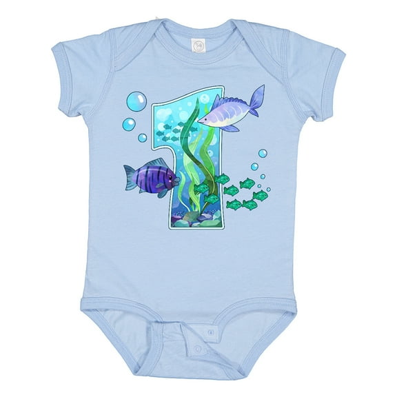 Inktastic First Birthday Aquarium with Fish Boys or Girls Baby Bodysuit