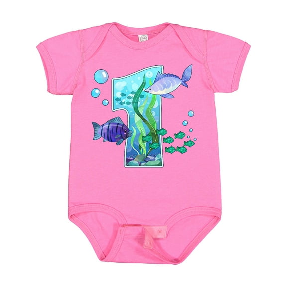 Inktastic First Birthday Aquarium with Fish Boys or Girls Baby Bodysuit