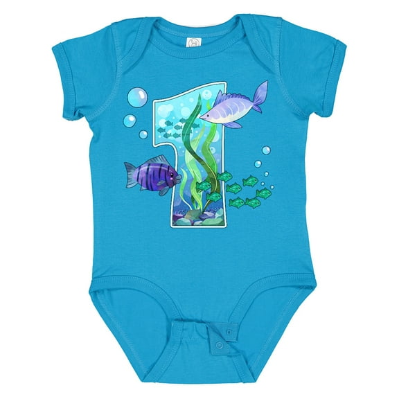 Inktastic First Birthday Aquarium with Fish Boys or Girls Baby Bodysuit