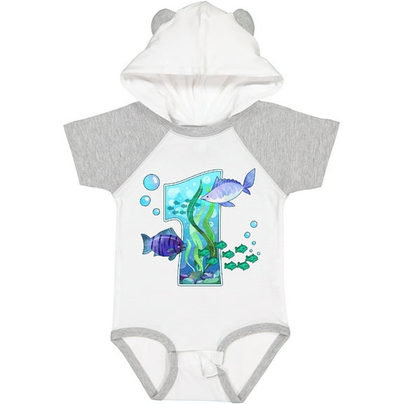 Inktastic First Birthday Aquarium with Fish Boys or Girls Baby Bodysuit