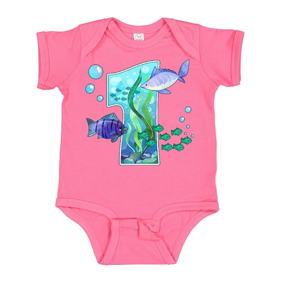 Inktastic First Birthday Aquarium with Fish Boys or Girls Baby Bodysuit