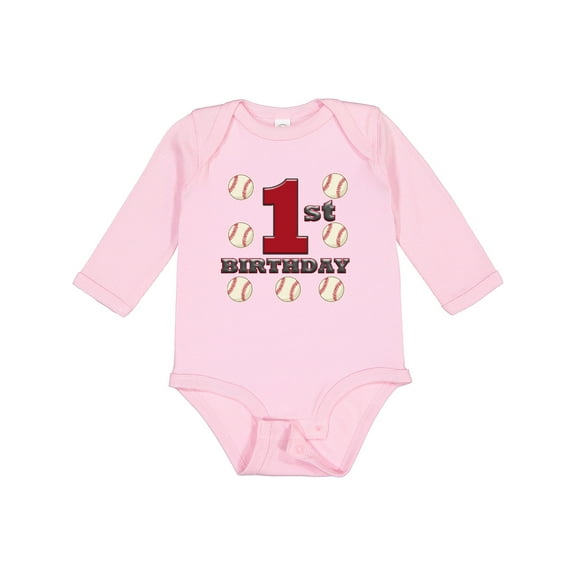 Inktastic First Birthday Baseball Boys Long Sleeve Baby Bodysuit