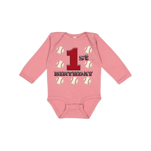 Inktastic First Birthday Baseball Boys Long Sleeve Baby Bodysuit