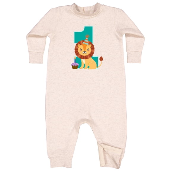 Inktastic First Birthday Boy Lion 1 Year Old Baby Fleece Romper