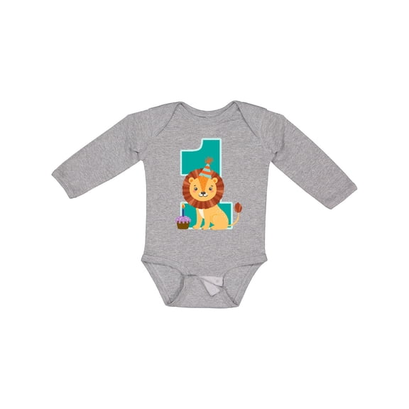 Inktastic First Birthday Boy Lion 1 Year Old Boys or Girls Long Sleeve Baby Bodysuit