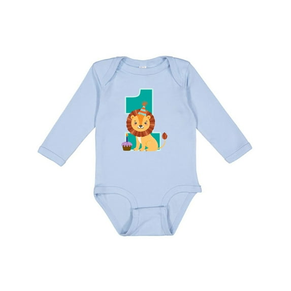 Inktastic First Birthday Boy Lion 1 Year Old Boys or Girls Long Sleeve Baby Bodysuit