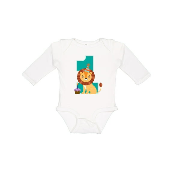Inktastic First Birthday Boy Lion 1 Year Old Boys or Girls Long Sleeve Baby Bodysuit
