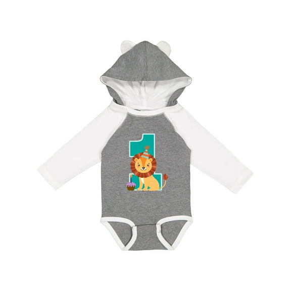 Inktastic First Birthday Boy Lion 1 Year Old Boys or Girls Long Sleeve Baby Bodysuit