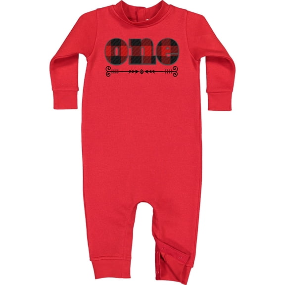 Inktastic First Birthday Buffalo Plaid Lumberjack Baby Fleece Romper