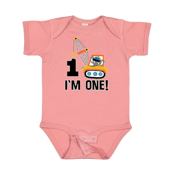 Inktastic First Birthday Construction Truck 1 Year Old Boys Baby Bodysuit