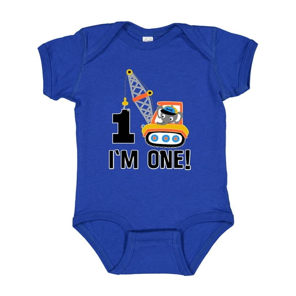 Inktastic First Birthday Construction Truck 1 Year Old Boys Baby Bodysuit
