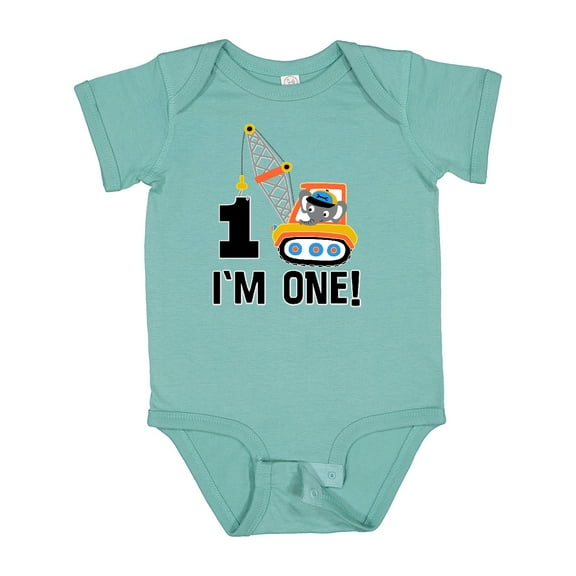 Inktastic First Birthday Construction Truck 1 Year Old Boys Baby Bodysuit