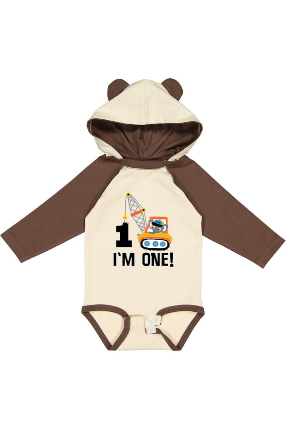 First Birthday Construction Truck 1 Year Old Boys Long Sleeve Baby Bodysuit