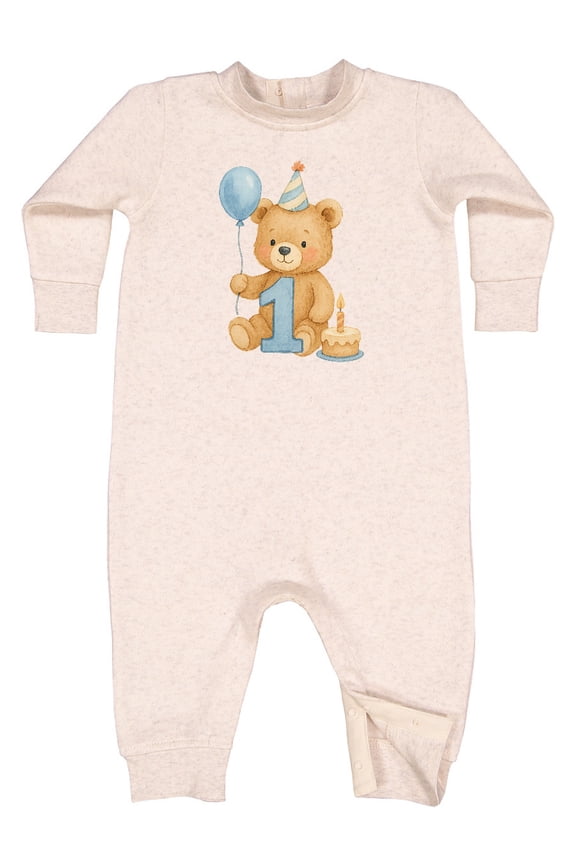 First Birthday Cute Teddy Bear with Balloon Baby Fleece Romper