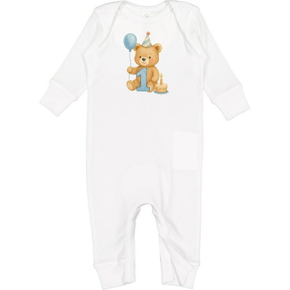Inktastic First Birthday Cute Teddy Bear with Balloon Baby Romper Coveralls